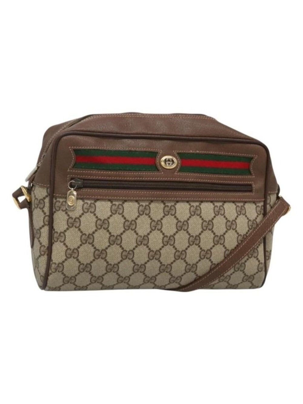 Authentic GUCCI GG Supreme Web Sherry Line Bag PVC Beige Gold 56 02 088